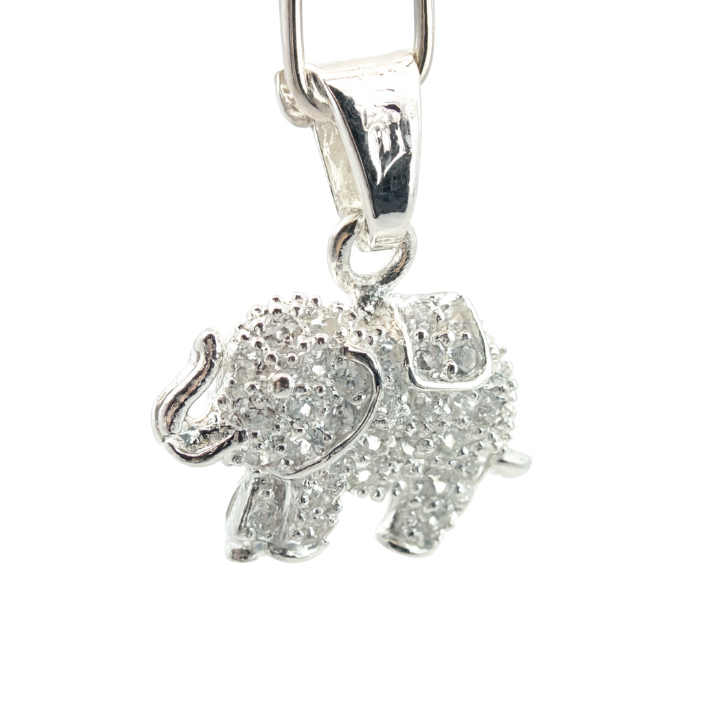 Dije plata .925 Elefante con piedras blancas
